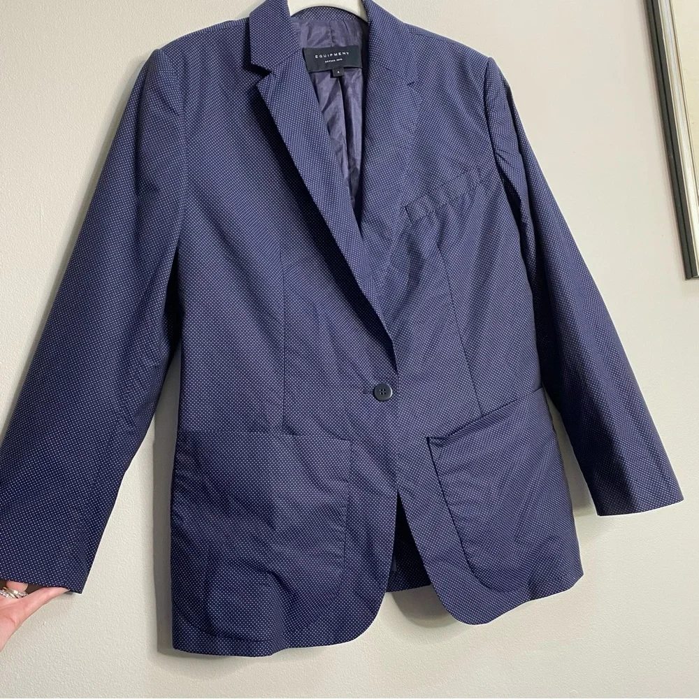 Equipment Navy Blue Jay School Boy Polkadot Print Blazer Size 4